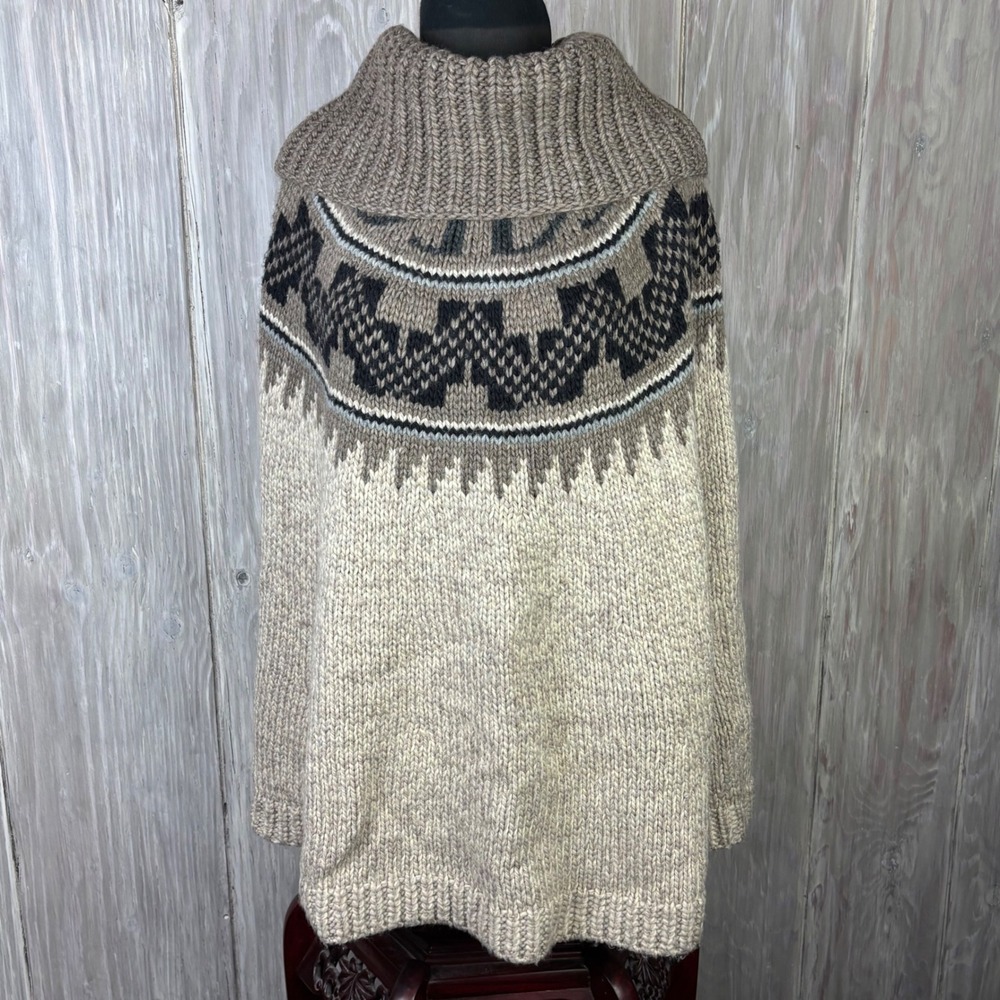 American Eagle‎ Cowl Neck Fair Isle Knit Poncho Cape Sweater L XL Chunky Nordic
